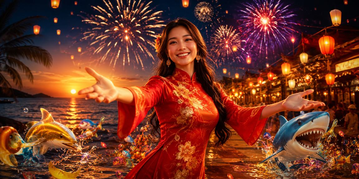 Người chơi thưởng thức game bắn cá tại không gian đèn lồng Hội An về đêm