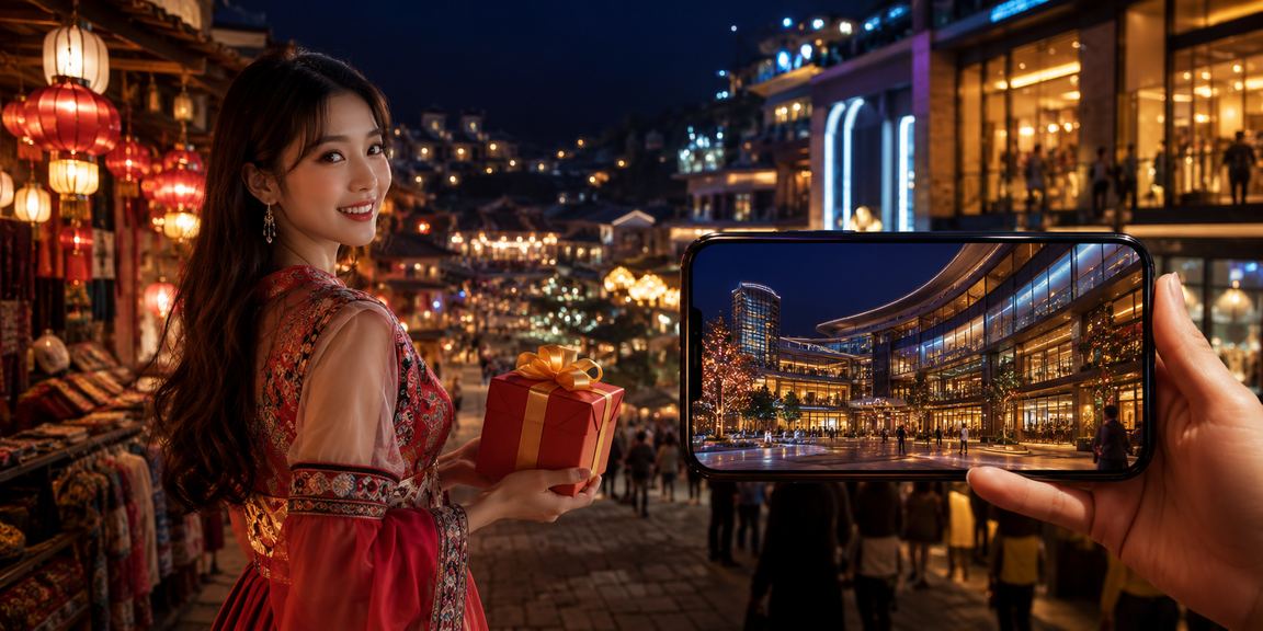 Người dùng dùng điện thoại nhận ưu đãi casino tại chợ đêm Sapa